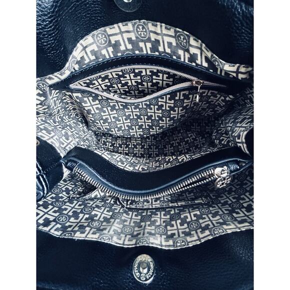 Tory Burch Thea Black Leather Slouchy Bridle Gold Chain Tote Shoulder Bag Purse - Picture 6 of 16